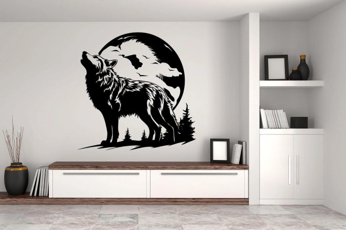 Lepy.cz Samolepka na zeď Vlk - Měsic Velikost (šířka x výška): l15x115cm, Barevná varianta: Světle červená