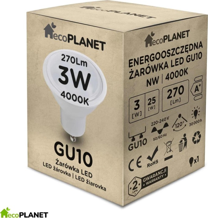 ecoPLANET LED žárovka GU10 - 3W - studená bílá