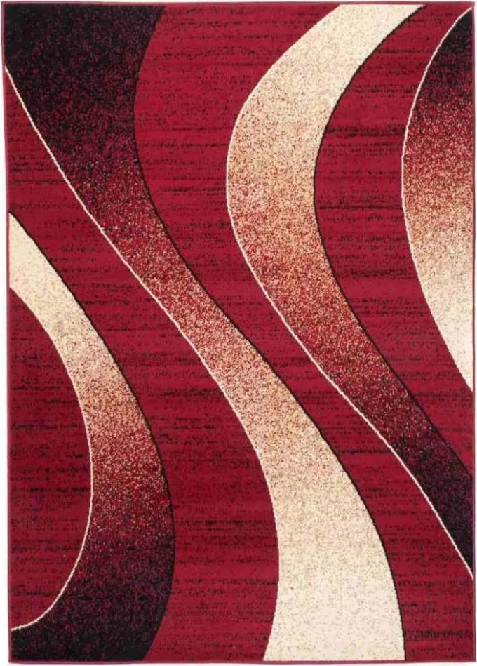 Kusový koberec s moderním abstraktním vzorem v béžové a vínové barvě