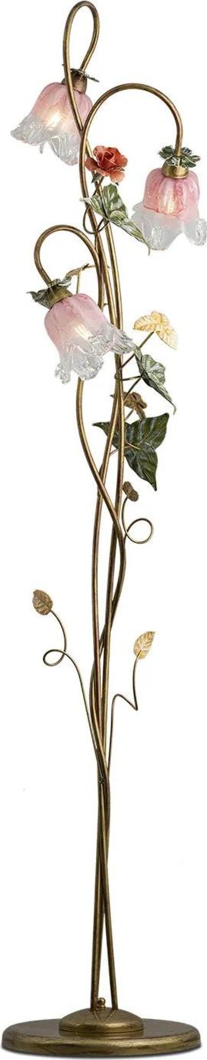 Light for home - Stojaci lampa se stínidly ve tvaru květin vyrobená z křišťálově čistého muránského skla 15230 "KATERINA", 3X40W, E14, zlatá, měď, zelená, růžová