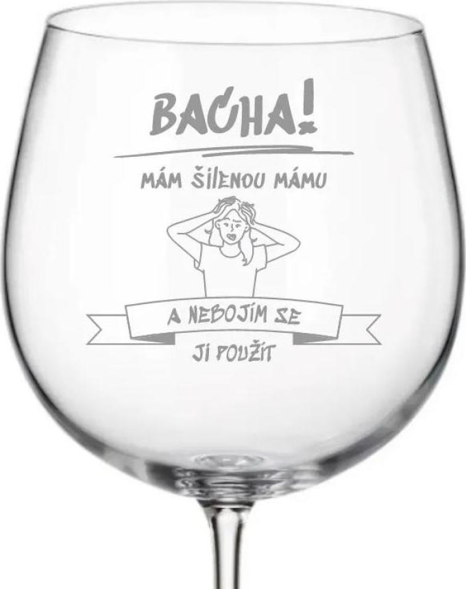 Dekorant Sklenička na víno pro maminky BACHA!