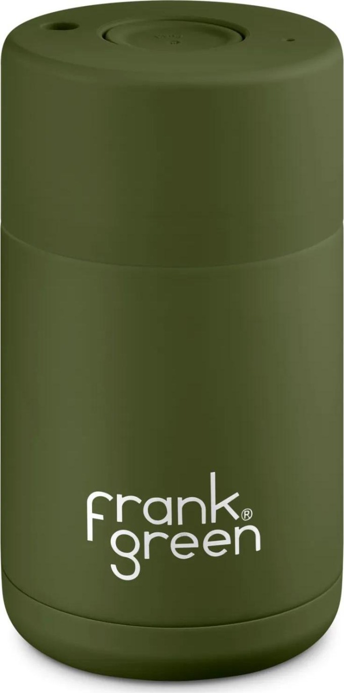 Stylový nerezák s patentním víčkem - Frank Green Ceramic 295 ml v khaki