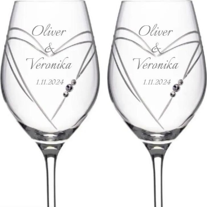Dekorant svatby Svatební sklenice na bílé víno Hearts s krystaly Swarovski 360ml 2KS