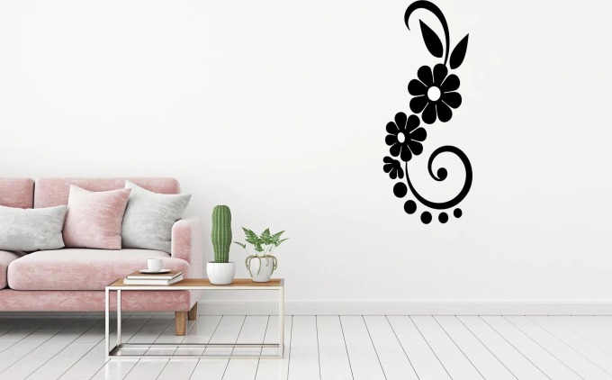 Lepy.cz Samolepka na zeď Květina s listy Velikost (šířka x výška): 30x75cm, Barevná varianta: Levandulová