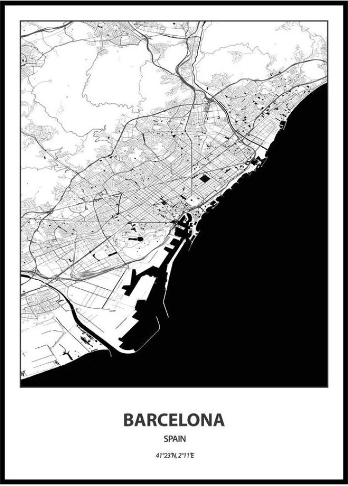 Plakát Mapa města (více variant měst) Rozměr plakátu: 40 x 50 cm, Město: Barcelona