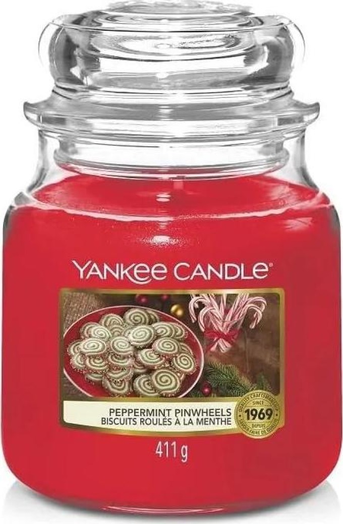 Yankee Candle vonná svíčka Classic ve skle střední Peppermint Pinwheels 411 g