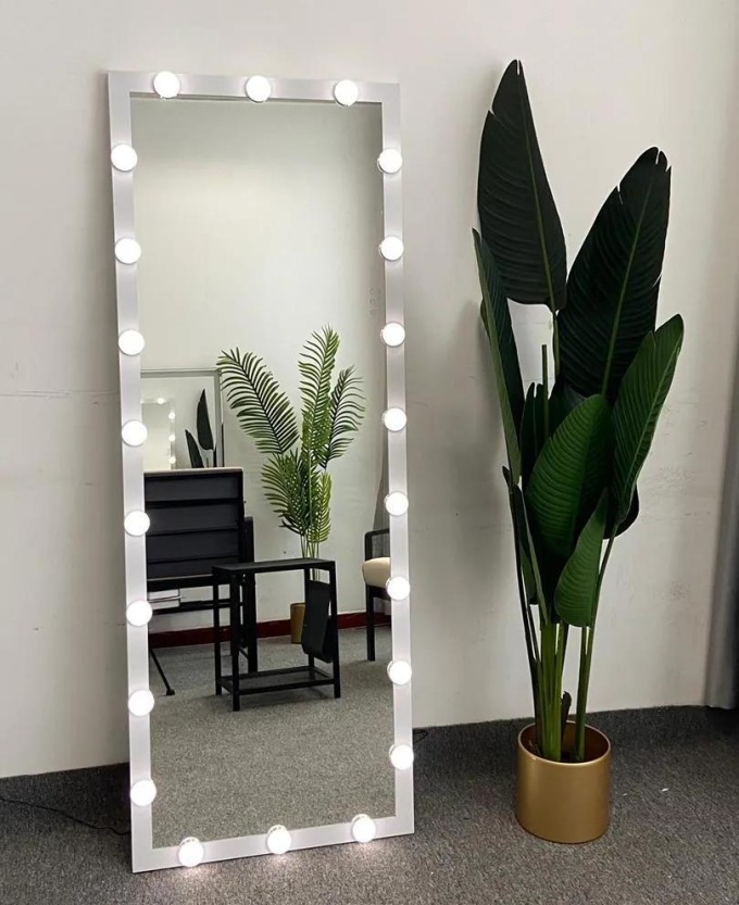 MMIRO, Stojací hollywoodské make-up zrcadlo s osvětlením SM04 160 x 60 cm | bílá SM04