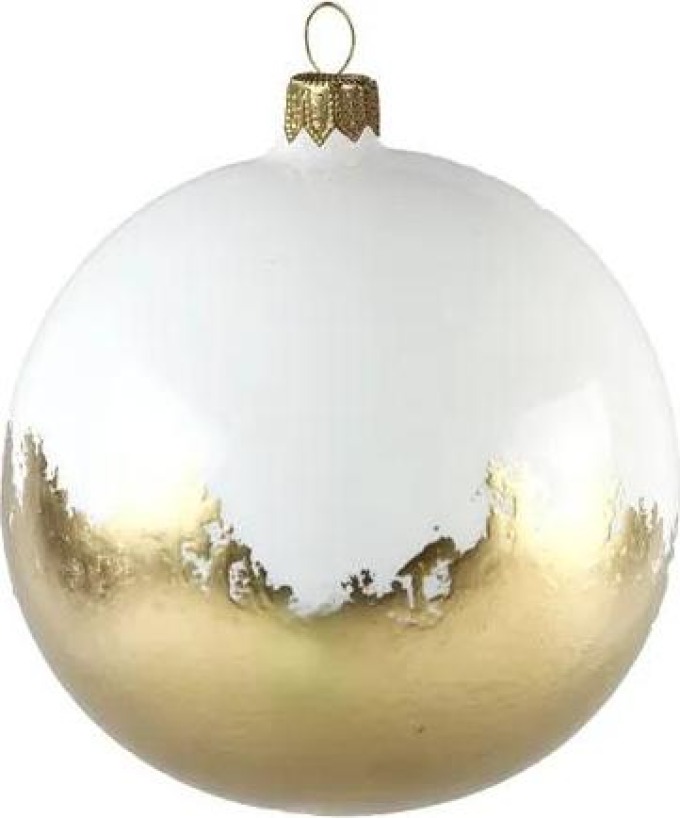 Skleněná bílá ozdoba se zlatým dekorem