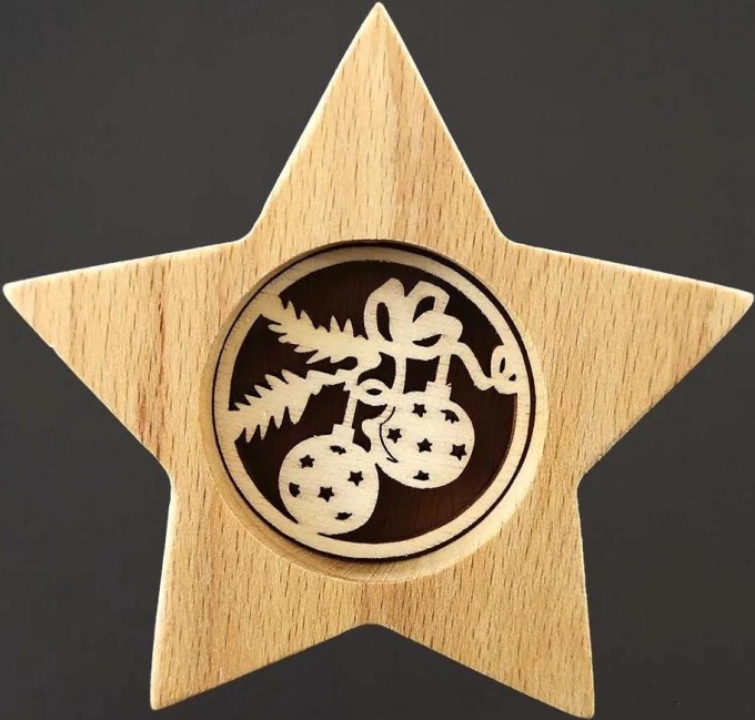 AMADEA Dřevěná hvězda s vkladem - ozdoby, masivní dřevo, 10x10x3 cm