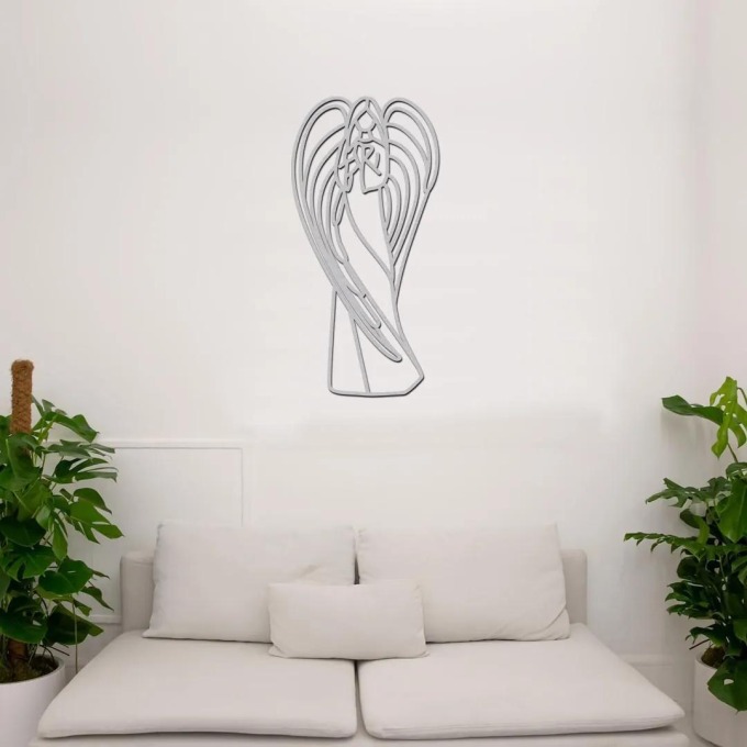 Dřevěný obraz Anděla ve šedém barevném vzoru o rozměrech 20x40 cm přináší sílu, ochranu a klid do vašeho domova