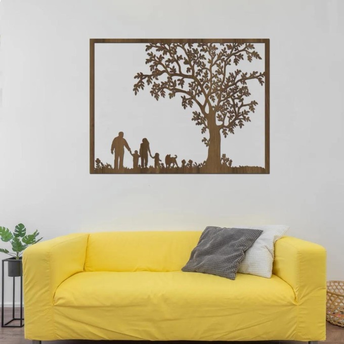 dřevo života Dřevěný strom na zeď RODINA Rozměry (cm): 95x76, Barevný vzor: Ořech