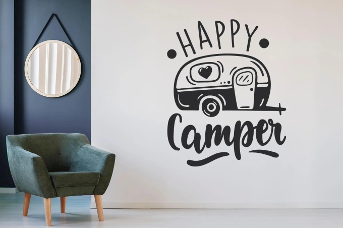 Lepy.cz Samolepka na zeď Happy camper Velikost (šířka x výška): 30x37cm, Barevná varianta: Tyrkysová modrá