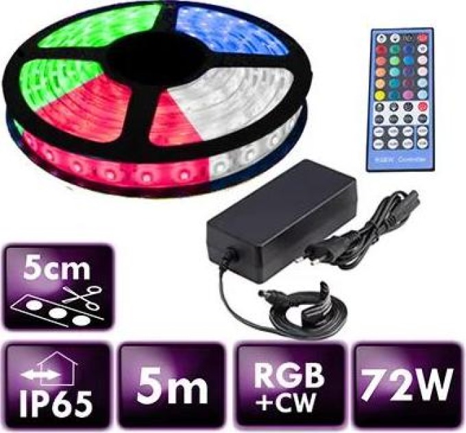 ECOLIGHT LED pásek - RGB+CW - 5m - 60LED/m - 14,4W/m - 3000Lm - IP65 - SADA