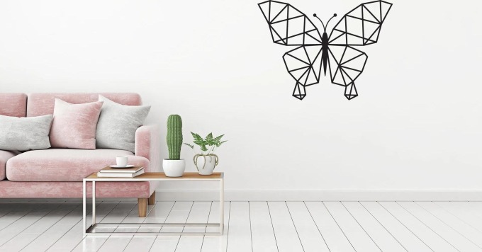 Lepy.cz Samolepka na zeď Motýl - geometrický Velikost (šířka x výška): 70x52cm, Barevná varianta: Bílá
