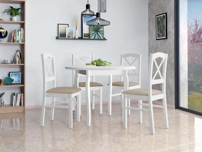 Kulatý stůl se 4 židlemi - AL55, Barva dřeva: bílá, Potah: 25x - Paros 2