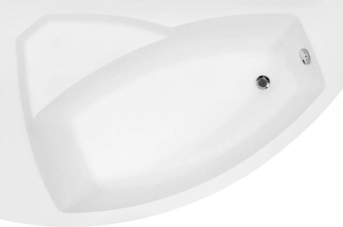 Moderní asymetrická akrylátová vana s rozměry 130x85 cm a kapacitou 135 l, v bílé barvě, s vynikající tepelně-izolační vlastností a 10 letou zárukou