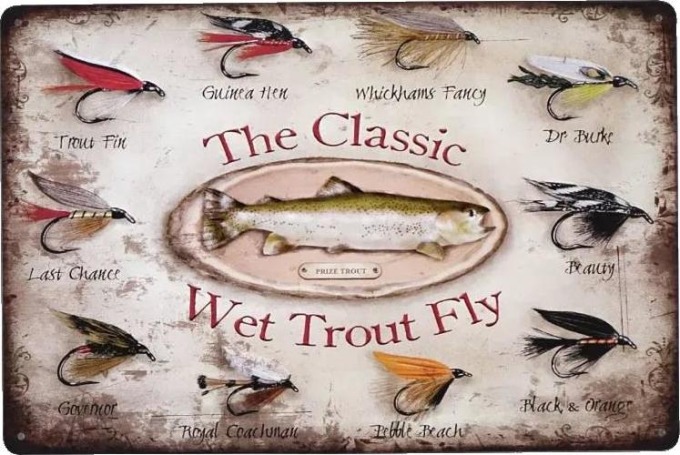 Kovová cedule Wet Trout Fly