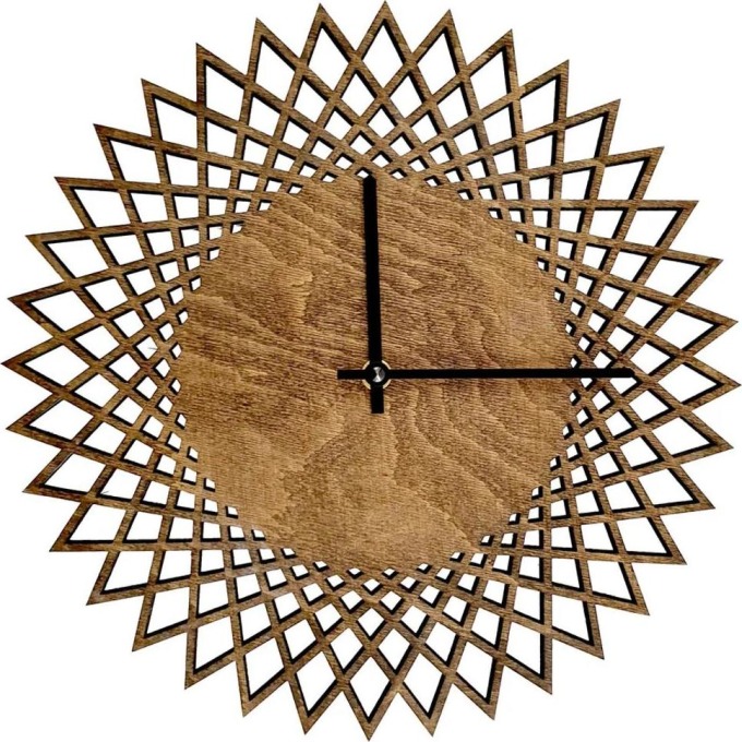 Dřevěné hodiny nástěnné ve tvaru slunce, vyrobené z masivního dřeva, průměr 30 cm