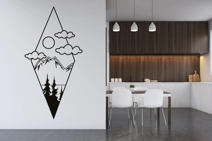 Lepy.cz Samolepka na zeď Hory, mraky - kosočtverec Velikost (šířka x výška): 25x50cm, Barevná varianta: Bílá
