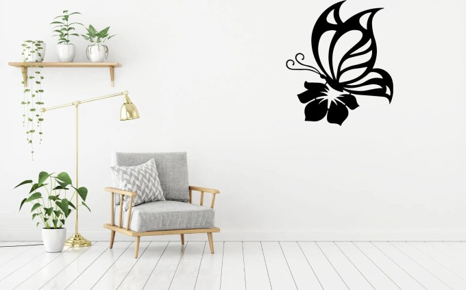 Lepy.cz Samolepka na zeď Motýl s květinou Velikost (šířka x výška): 75x88cm, Barevná varianta: Mátová zelená