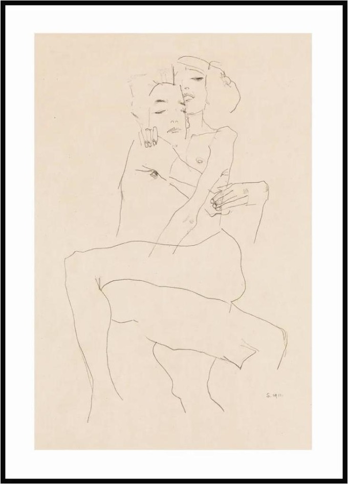 Plakát Egon Schiele - Objímající se nahý pár 40 x 50 cm