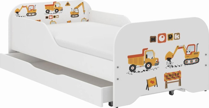 Dětská postel KIM - STAVEBNÍ STROJE 140x70 cm + MATRACE