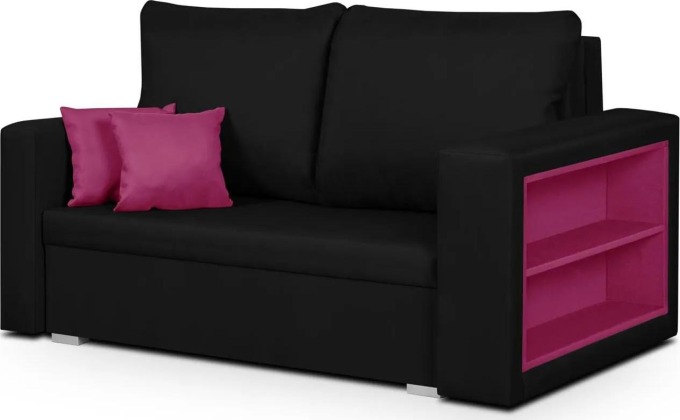 Rozkládací pohovka s funkcí spaní v černé/růžové barvě pro pohodlné usazení hostů i noční spaní
