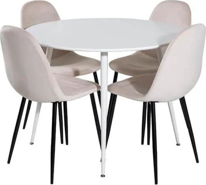 Kompaktní stolní souprava s kulatým stolem v bílé / béžové barvě