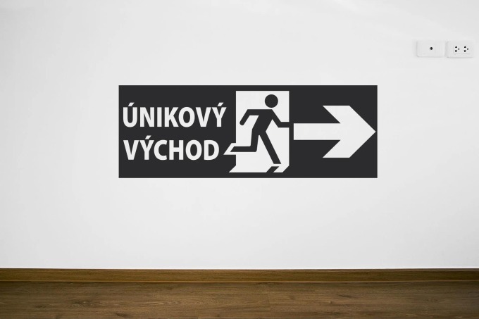 Lepy.cz Samolepka na zeď Únikový východ Velikost (šířka x výška): 20x7cm, Barevná varianta: Černá