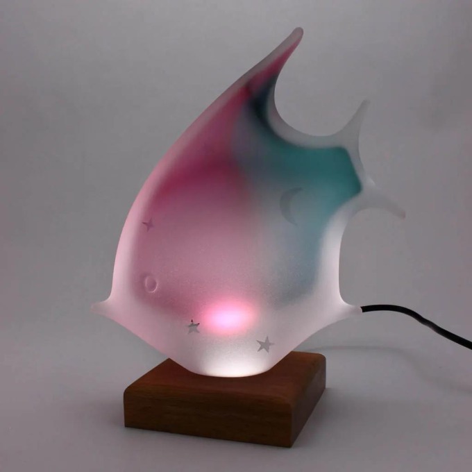 Skleněná lampa - ryba LF, FLOWER - růžová a tyrkysová, 17 cm | České sklo od Artcristal Bohemia