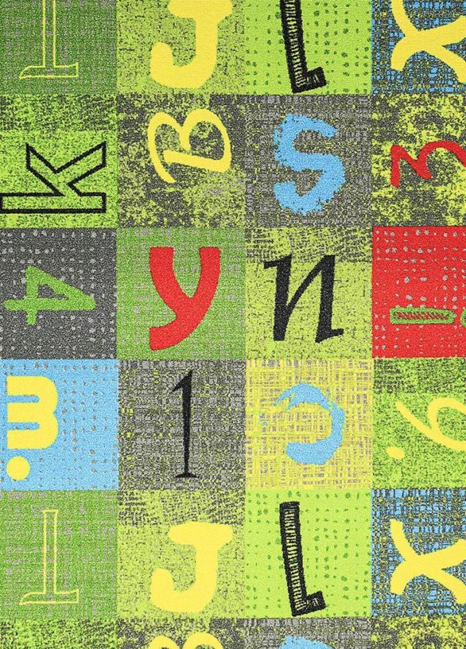 Metrážový koberec ALPHABET (JUMPY) 212 s originálním dekorem mozaiky čísel a písmen ve vícebarevném provedení