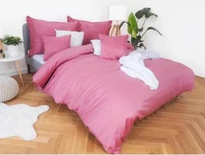 Francouzské povlečení bavlněný satén - Aurora pudrové + malý povlak na polštářek 220x200/70x90 cm, neutrální pudrová barva pro vaši postel