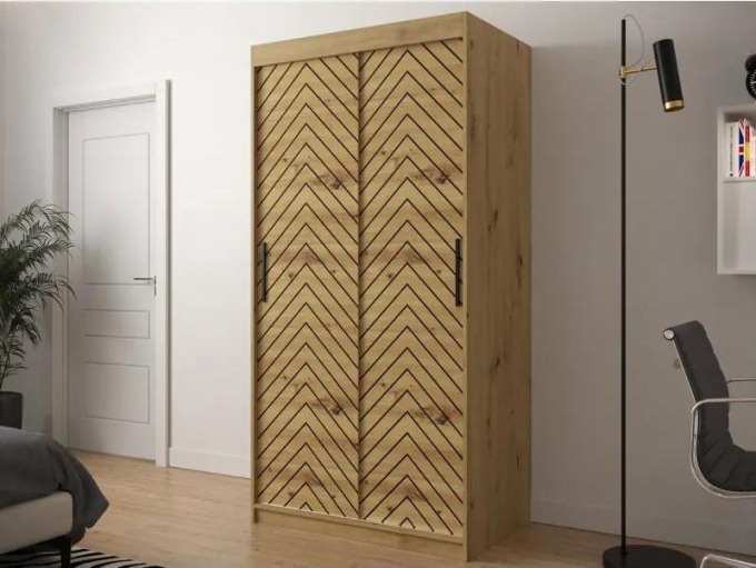 Moderní šatní skříň Ratintu 1 100 cm, Úložný prostor: ano, Barva: dub artisan / dub artisan + černá