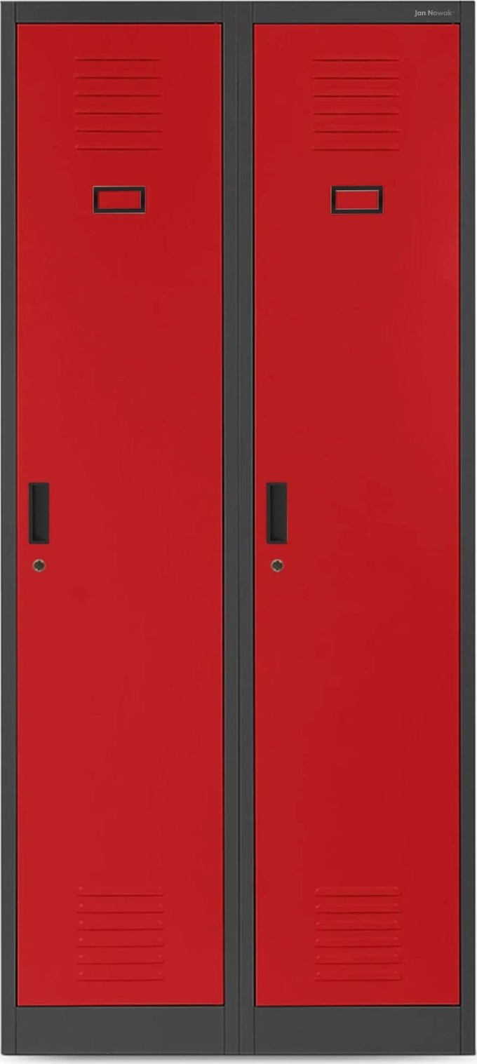 JAN NOWAK Plechová šatní skříň na soklu s polici model KACPER 800x1800x500, antracitovo-červená