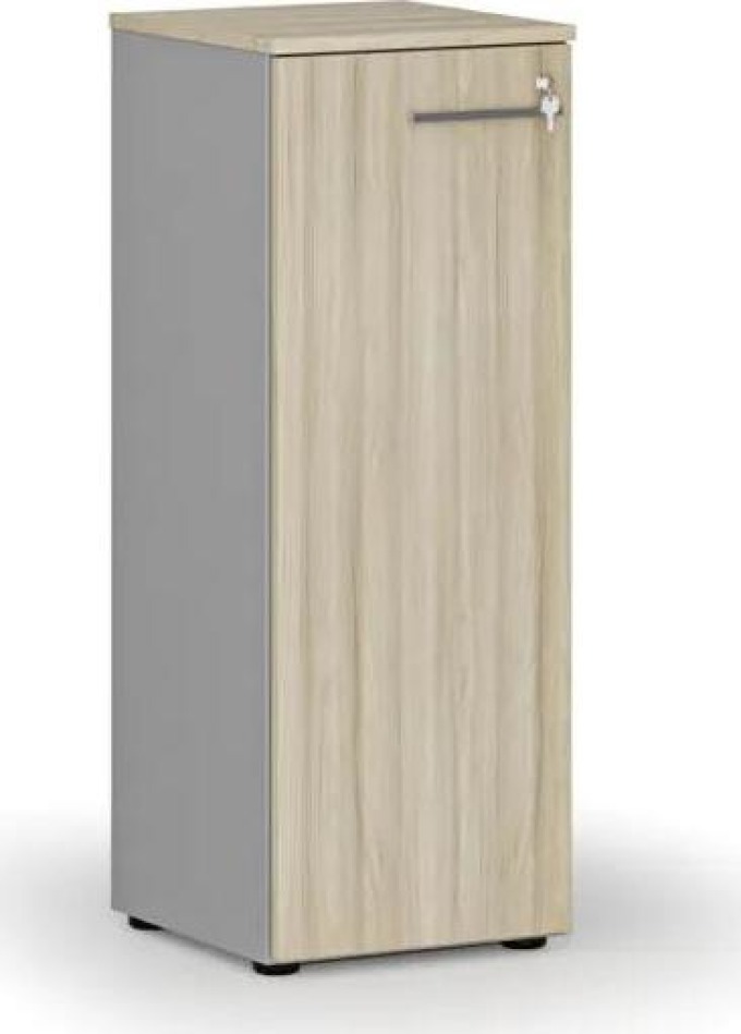 Nízká kancelářská skříň s dveřmi PRIMO GRAY, 1087 x 400 x 420 mm, šedá/dub přírodní