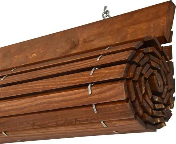 Dřevěná roleta na pergolu - třešeň II, šířka 90 cm, rozvin 220 cm, extra odolná stínící roleta z borovicového dřeva pro venkovní použití