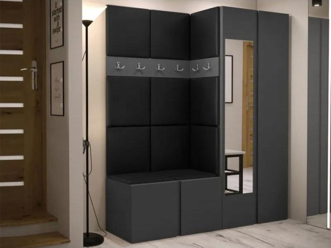 Předsíň Tavasz XII, Barva: grafit, Barva látek:: ekokůže Soft 11 (černá)