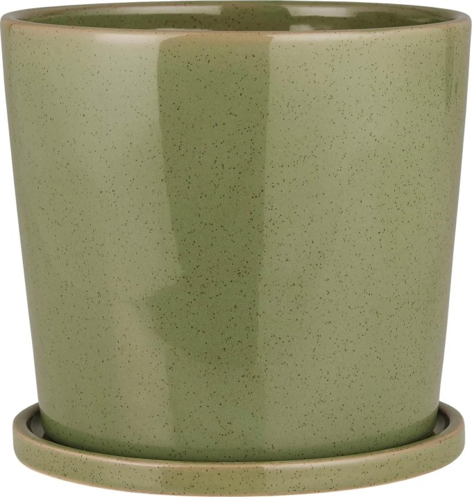 IB LAURSEN Kameninový květináč s podmiskou Saga Green 16 cm, zelená barva, keramika
