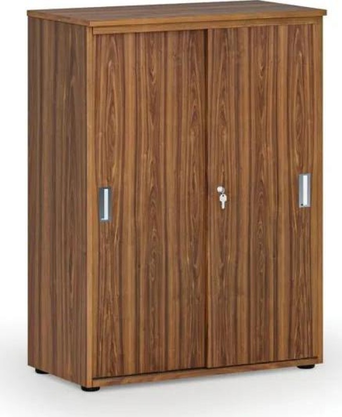 Kancelářská skříň se zasouvacími dveřmi PRIMO WOOD, 1087 x 800 x 420 mm, ořech
