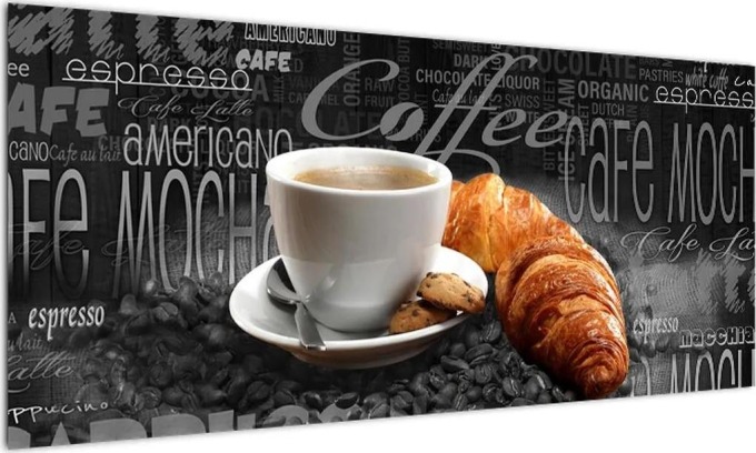 Káva s croissantem - obraz (100x40cm)