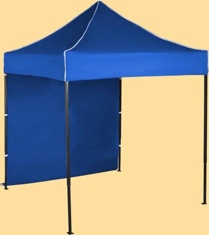 Nůžkový stan 2x2m ocelový, Modrá, 1 boční plachta