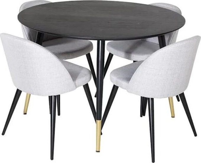 Elegantní stolní souprava s nadčasovým dřevěným stolem v černé a šedé barvě