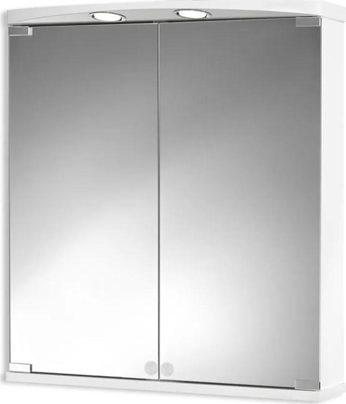 Skříňka s LED osvětlením a zrcadlem - bílá, rozměry 60x66x21/14 cm