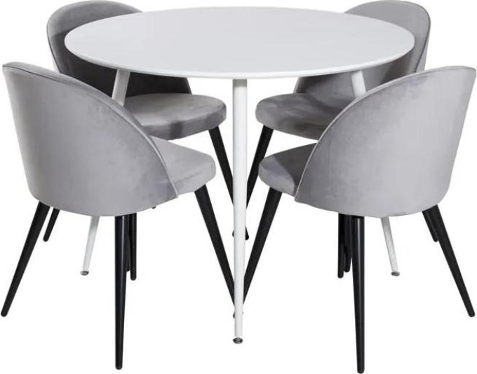 Kompaktní stolní souprava s kulatým stolem, bílá / šedá