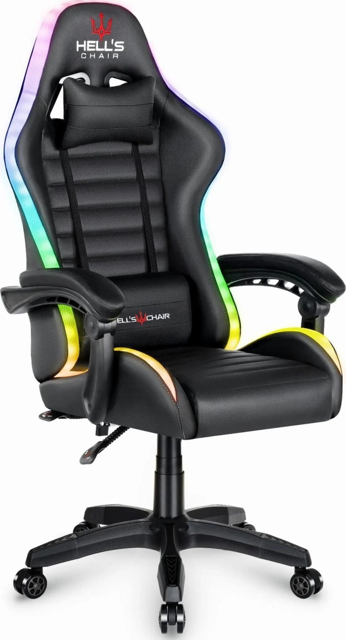 Herní židle s LED RGB osvětlením v černé barvě pro pohodlné a ergonomické sezení při hrách i práci u počítače