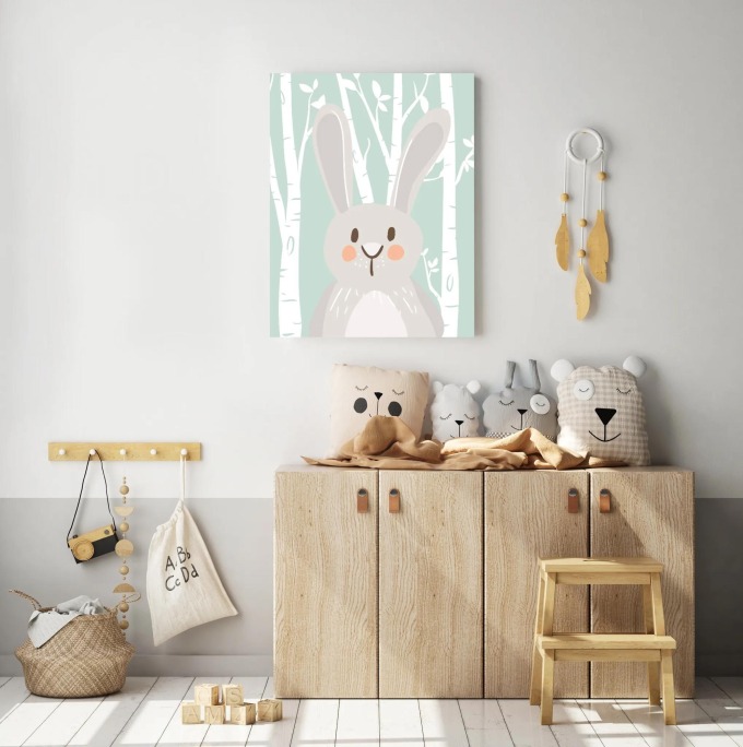 PIPPER | Dětský obraz - Zajíček v lese 50 x 40 cm