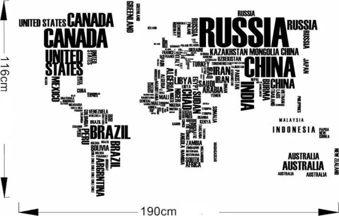 Živá Zeď Samolepka na zeď Mapa světa Velikost: 190 X 116 cm