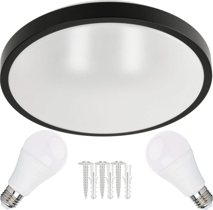 ECO LIGHT LED stropní svítidlo 2xE27 kulatá černá + 2x E27 10W neutrální bílá