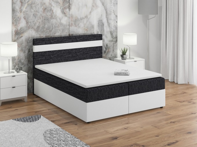 Postel boxspring MACAO 180x200 cm, černá látka/bílá ekokůže