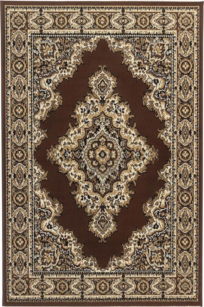 Kusový koberec s klasickými motivy, hnědá a vícebarevné, rozměry 40 x 60 cm, materiál polypropylen